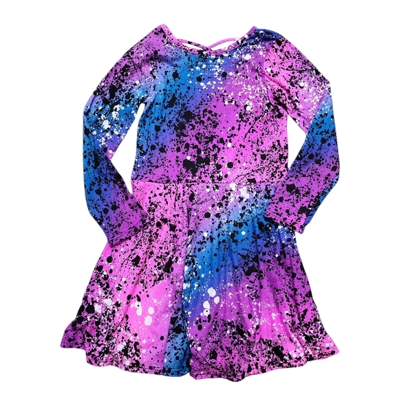 NWT Pixie Lane Long Sleeve Skater Dress - Magenta Teal Ombre Splatter Size 8 - Picture 2 of 7